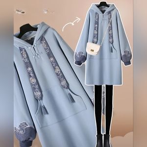 Blue Vintage Chinese Style Sweatshirt, Cozy Hooded Sweater